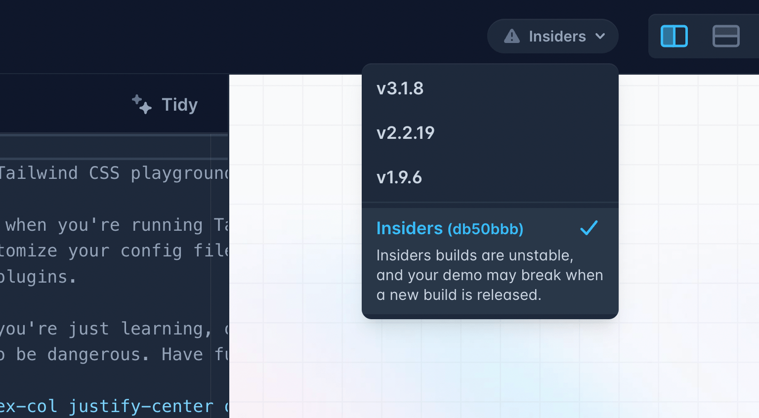 Opción insiders de Tailwind Play
